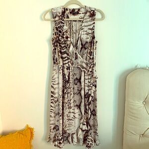 Sharagano Ruffled Faux-Wrap Animal-Print Dress